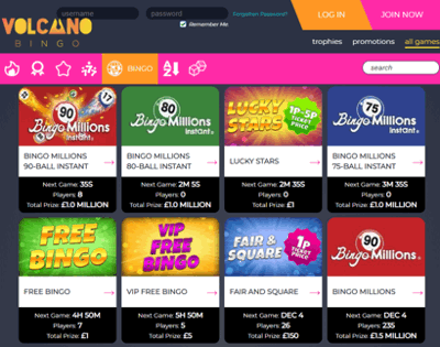 volcano bingo screenshot